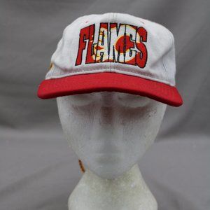 Calgary Flames Hat (VTG) - Flames Block Script - Adult Draw Stringback